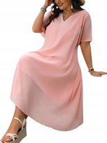 SHEIN PLUS RÓŻOWA SUKIENKA Z KRÓTKIM RĘKAWEM I V-DEKOLTEM 46 ŁYF Shein