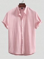 SHEIN RÓŻOWA KOSZULA MĘSKA CASUAL Z KRÓTKIM RĘKAWEM I STÓJKĄ S 21LA Inna marka