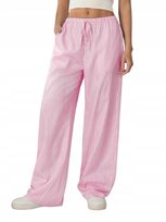 SHEIN SPODNIE DAMSKIE RÓŻOWE PASKI LUŹNE DŁUGIE CASUAL XL 11JA Shein