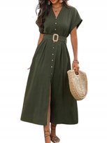SHEIN SUKIENKA MIDI Z GUZIKAMI I Z PASKIEM KHAKI 40/42 11ED Shein