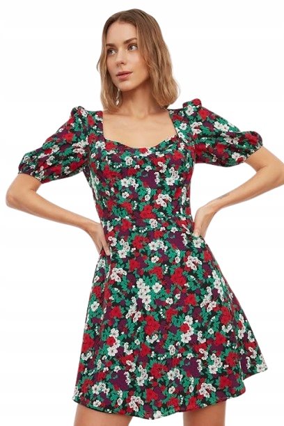 Trendyol SHEIN SUKIENKA MINI Z KRÓTKIM RĘKAWEM W KWIATOWY PRINT 36 5_A