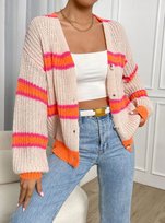 Shein Sweter Damski Beżowy w Kolorowe Paski 34 V7x Shein
