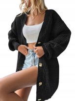 SHEIN SWETER DAMSKI CZARNY NA GUZIKI DŁUGI 11ED Shein