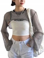 SHEIN SZARY AŻUROWY TOP KRÓTKI NA DŁUGI RĘKAW L 11GB Shein