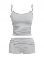 SHEIN SZARY KOMPLET DAMSKI TOP Z KORONKĄ I SZORTY 36 1EE Shein