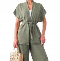 SHEIN TALL KOSZULA KIMONO Z WIĄZANIEM KHAKI KRÓTKI RĘKAW M 11JC Shein