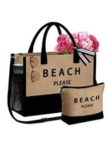 SHEIN TOREBKA PLAŻOWA BEŻOWO CZARNA Z NAPISEM 11DB Shein