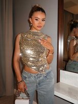 SHEIN ZŁOTY TOP NA RAMIĄCZKACH Z CEKINAMI ASYMETRYCZNY M 11LA Shein