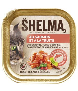 Shelma Alucup dla kota. Z Łososiem I Pstrągiem Z Dodatkiem Żurawiny, Suszonych Pomidorów I Majeranku 100G - Shelma