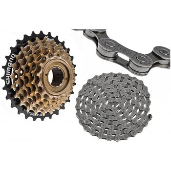 Shimano, Zestaw wolnobieg 7-rzędowy TZ50 + łańcuch HG40, srebrny - Shimano