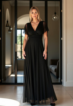 Siateczkowa sukienka maxi - czarna sukienka M1103 rozmiar S/M - FIGL