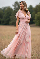 Siateczkowa sukienka maxi - różowa sukienka M1103 rozmiar S/M