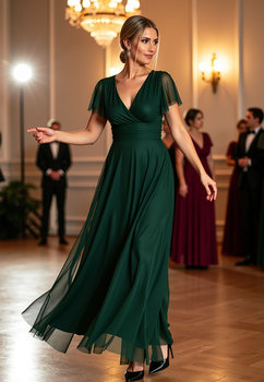 Siateczkowa sukienka maxi - zielona sukienka M1103 rozmiar S/M - FIGL