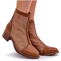 Siateczkowe Botki Damskie Na Obcasie Brązowe Lithyia-40