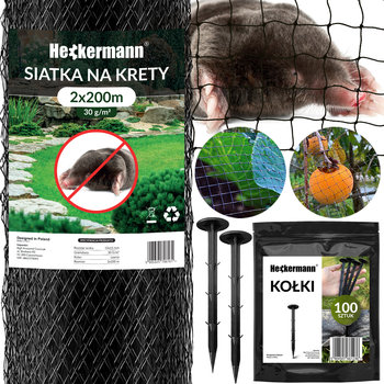 Siatka na krety Heckermann 2x200m 30g/m2 + Kołki Czarne 100 szt. - Heckermann