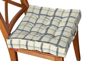 Siedzisko Kuba na krzesło DEKORIA Avinon, ecru tło, niebieskie kratka, 50x50x10 cm - Dekoria