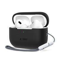 SILICONE ETUI SILIKONOWE OBUDOWA POKROWIEC + KARABIŃCZYK CASE DO APPLE AIRPODS PRO 1 / 2 - BLACK TECH-PROTECT