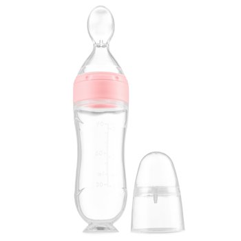 Silikonowa butelka do karmienia z łyżeczką, zamykana, wielokrotnego użytku, obręcz różowa - Inna marka