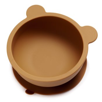 Silikonowa, okrągła miska Brun z przyssawką dla dzieci do zup, musów, kolor karmel,  300 ml - Inna marka
