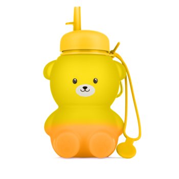 Silikonowy bidon dla dziecka w kształcie misia z karabińczykiem i uchwytem, ciepły żółty i pomarańcz - Inna marka