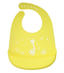 Silikonowy śliniak z kieszonką dla dzieci – żółty, żyrafa-Zdjęcie-0
