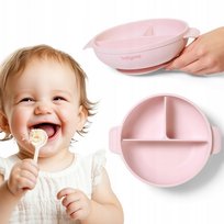 Silikonowy talerz z przyssawką i przykrywką Babyono 1661/02 różowy