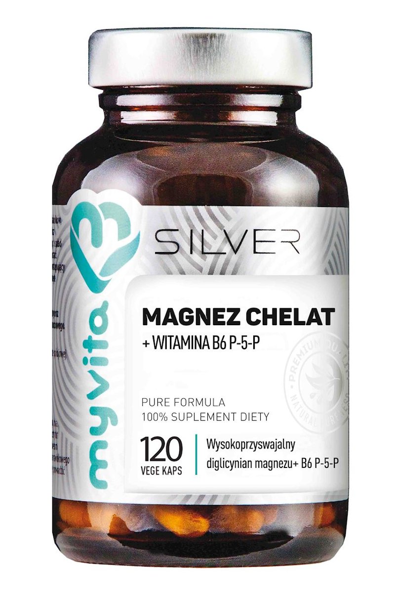 Фото - Вітаміни й мінерали Suplement diety, SILVER Magnez Chelat + B6 P-5-P, 120kaps. MyVita