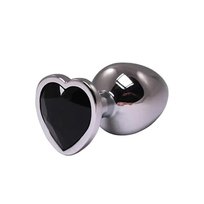 Silver medium heart-shaped butt plug with black crystal Admiranda
