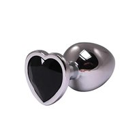 Silver small heart-shaped butt plug with black crystal Admiranda