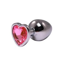 Silver small heart-shaped butt plug with pink crystal Admiranda