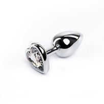 Silver small heart-shaped butt plug with white crystal Admiranda