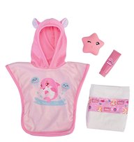 Simba New Born Baby Fun akcesoria do kąpieli – 4-częściowy zestaw akcesoriów dla lalek ze szlafrokiem, spryskiwaczem wody, pieluchą i tubką kremu, pasuje do lalek o średnicy 30-43 cm, od 3 lat Simba