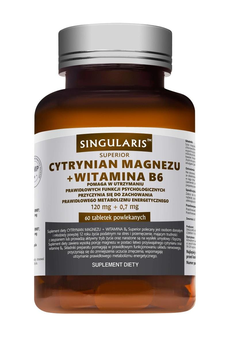 Фото - Вітаміни й мінерали Singularis Superior, Cytrynian Magnezu + Witamina B6, Suplement diety, 60