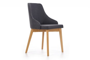 Skandynawskie krzesło kubełek z podłokietnikami szare na naturalnych drewnianych nogach GRAPO - Konsimo