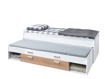 Skandynawskie Łóżko do sypialni z dodatkowym materacem Codi C16 Dąb-Biały - MEBEL-PARTNER
