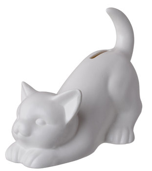 Skarbonka ceramiczna, Kot biały matowa, 18x10x15 cm - Ewax