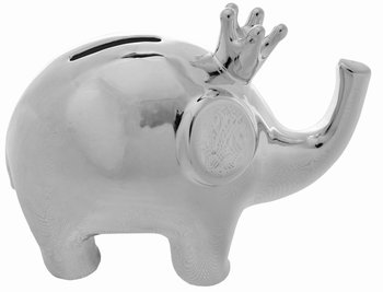 Skarbonka ceramiczna "Słoń z koroną", srebrny, 15,7x8x12 cm - Ewax