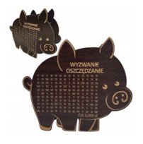 Skarbonka Świnka na Prezent grawer WYZWANIE OSZCZĘDZANIE kolor WENGE