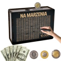 SKARBONKA WYKREŚLANA PREZENT CEL 10000 PERSONALIZACJA CZARNA NA MARZENIA