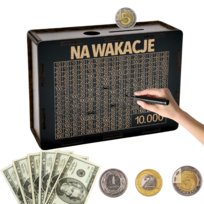 SKARBONKA WYKREŚLANA PREZENT CEL 10000 PERSONALIZACJA CZARNA NA WAKACJE