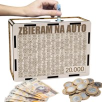Skarbonka Wykreślana Prezent Cel 20000 Personalizacja Biała Zbieram na Auto