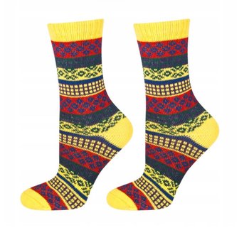 Skarpetki damskie kolorowe wzorki GRUBE ciepłe - SOXO
