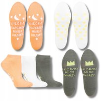 Skarpetki Stopki Damskie Skarpety MORAJ Kolorowe z ABS Napisy 3-pak 38-41