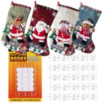 Skarpety Świąteczne Dekoracyjne na Kominek Okno Skarpeta na Prezenty 4 sztuki + dodatkowo haczyki samoprzylepne do zawieszania/BuyPro