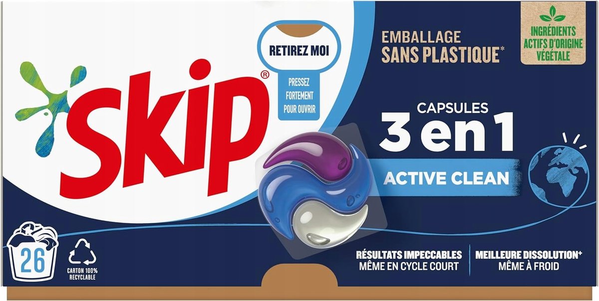 Skip Clean SKIP CAPSULES 3 w 1 Active Clean Kapsułki do prania 26szt - Inny ...
