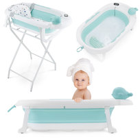 Składana wanienka dziecięca z termometrem, wkładką i stojakiem - kolor miętowy