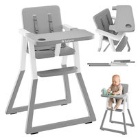 Składane krzesełko do karmienia TULANO Morsel 25, 5-punktowe pasy bezpieczeństwa, 2 pozycje tacy do karmienia, Szaro-Białe