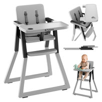 Składane krzesełko do karmienia TULANO Morsel 25, 5-punktowe pasy bezpieczeństwa, 2 pozycje tacy do karmienia, Szaro-Czarne