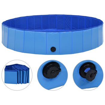 Składany basen dla psa, niebieski, 160 x 30 cm, PVC - vidaXL