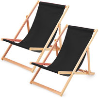 Składany drewniany leżak - Składane krzesło, leżak ogrodowy lub plażowy max 120 kg czarny 2 sztuki